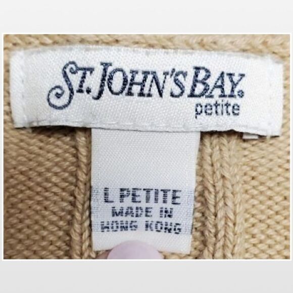 Petite Large Classic Ribbed Cable Knit Tan Sweater - Picture 10 of 14